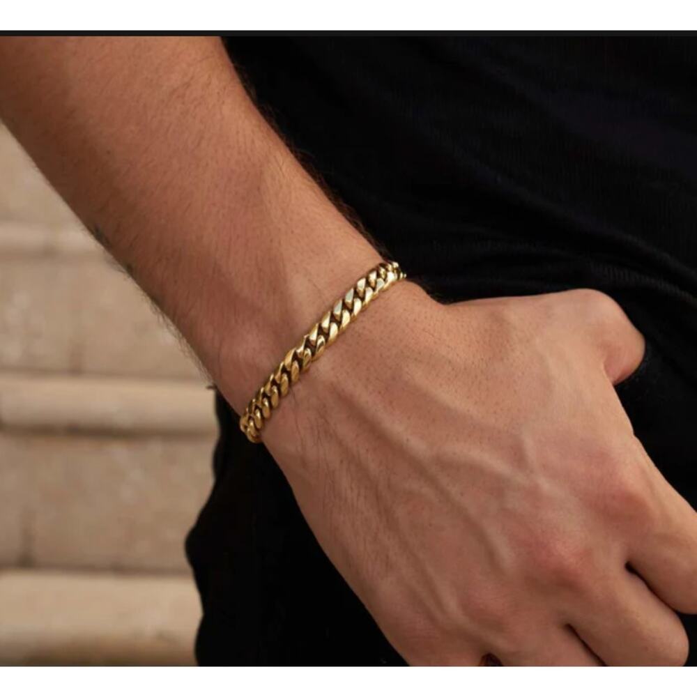 Esquire Men's Cuban Link  Gold Plated Stainless Steel Bracelet